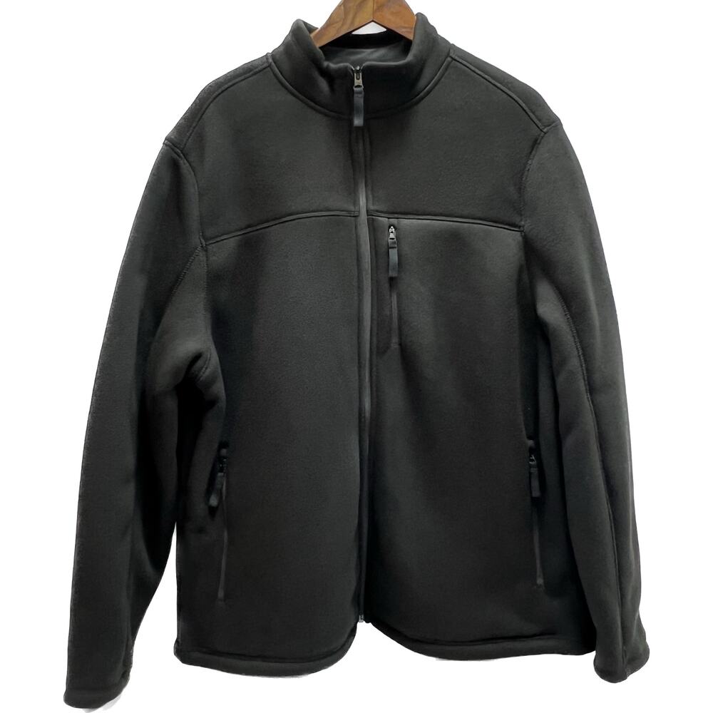 George Black Waffle Knit Jacket Sweater Fleece Lined Mock Neck Full Zip Mens 2XL